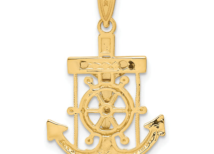 14k Two-tone Diamond-cut Mariner's Cross Pendant, 28 x 18mm