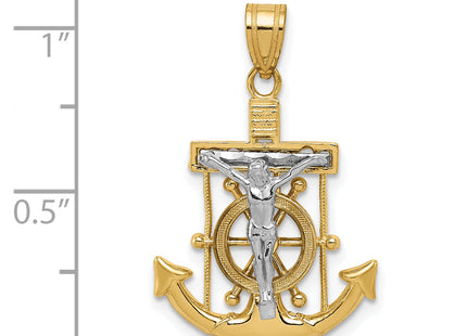 14k Two-tone Diamond-cut Mariner's Cross Pendant, 28 x 18mm