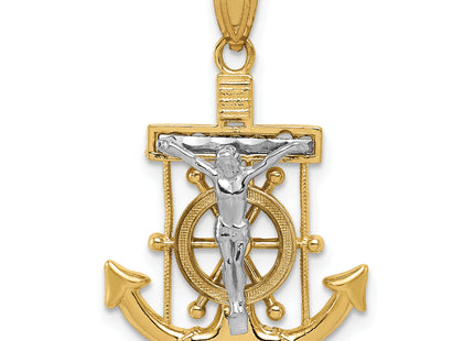 14k Two-tone Diamond-cut Mariner's Cross Pendant, 28 x 18mm