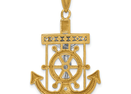 14k Two-tone Diamond-cut Mariner's Cross Pendant, 35 x 22mm