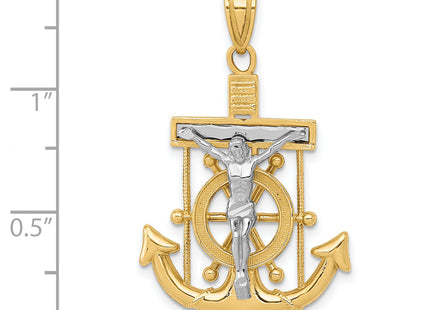 14k Two-tone Diamond-cut Mariner's Cross Pendant, 35 x 22mm