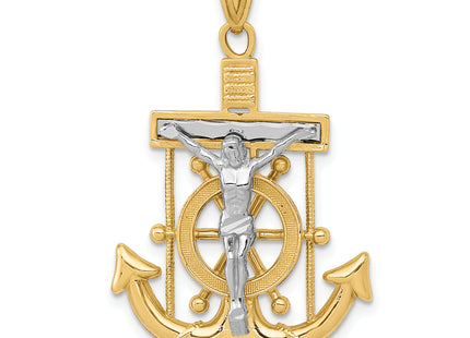 14k Two-tone Diamond-cut Mariner's Cross Pendant, 35 x 22mm