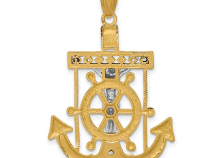 14k Two-tone Diamond-cut Mariner's Cross Pendant, 43 x 27mm