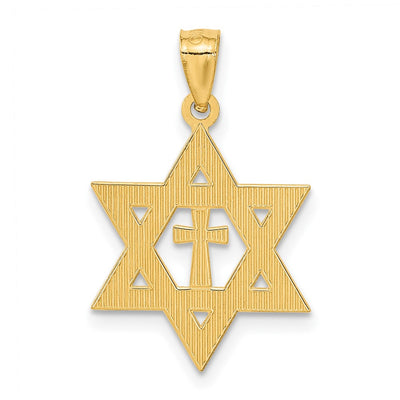 14K Diamond-cut Star of David w/Cross Pendant