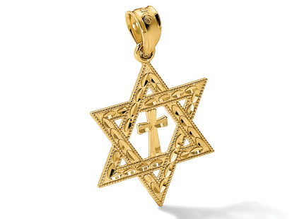 14k Diamond-cut Star of David w/Cross Pendant