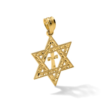 14K Diamond-cut Star of David w/Cross Pendant