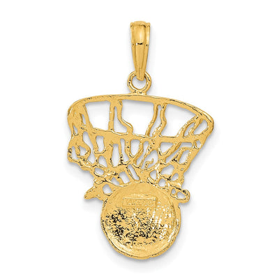 14K Swoosh Basketball and Net Pendant, 26 x 16mm