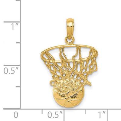 14K Swoosh Basketball and Net Pendant, 26 x 16mm