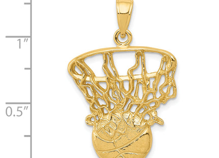 14k Swoosh Basketball and Net Pendant, 30 x 20mm