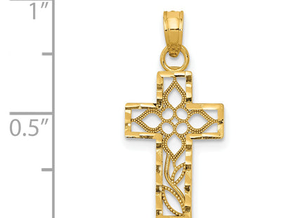 14k Diamond-cut Filigree Cross Pendant