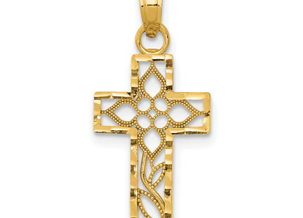 14k Diamond-cut Filigree Cross Pendant