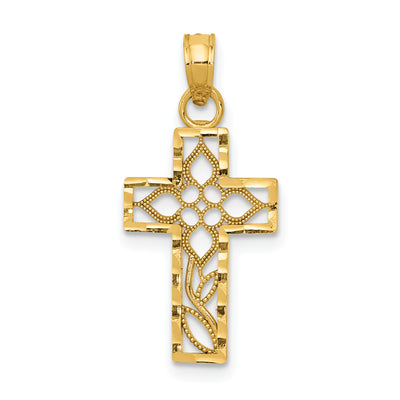 14K Diamond-cut Filigree Cross Pendant
