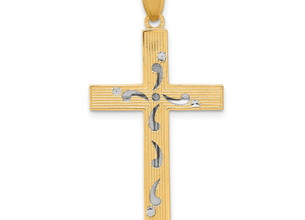 14K Two-tone Diamond-cut Cross Pendant, 38 x 19mm