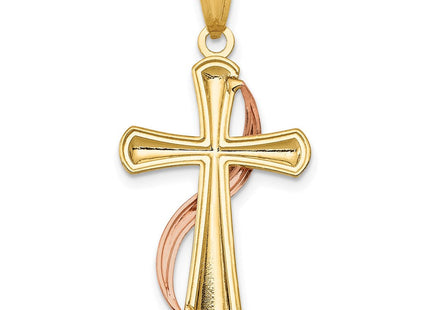 14K Two-Tone Polished Cross w/Drape Pendant (Style C3815)