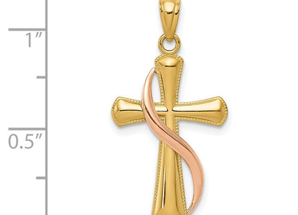 14K Two-Tone Polished Cross w/Drape Pendant (Style C3815)