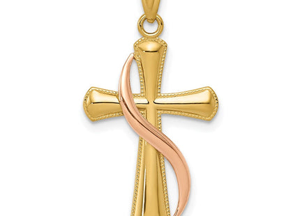 14K Two-Tone Polished Cross w/Drape Pendant (Style C3815)
