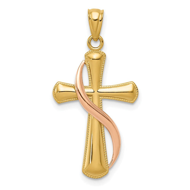 14K Two-Tone Polished Cross w/Drape Pendant, 30 x 15mm