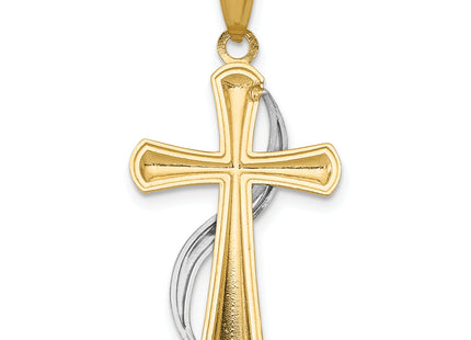 14K Two-Tone Polished Cross w/Drape Pendant, 31 x 15mm