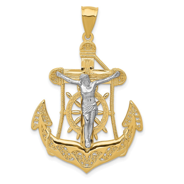 14k Two-tone Mariners Cross Pendant, 44 x 29mm