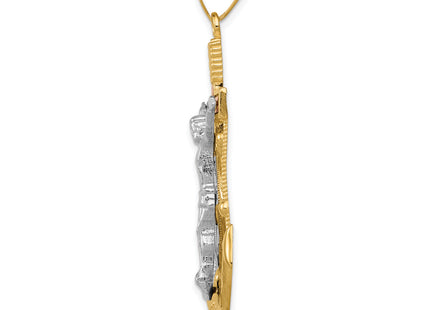 14k Tri-color Diamond-cut w/Textured Mariner's Cross Pendant, 54 x 36mm