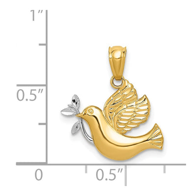 14K w/Rhodium Polished Dove w/Olive Branch Pendant