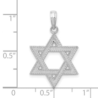 14K White Gold Engraved Star Of David Charm