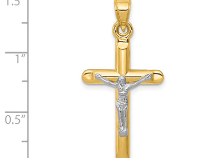 14k Two-tone Hollow Crucifix Pendant, 36 x 17mm
