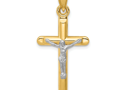 14k Two-tone Hollow Crucifix Pendant, 36 x 17mm