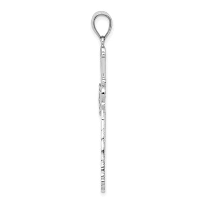 14K White Gold Diamond-cut Cross Pendant, 42 x 25mm