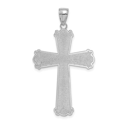 14K White Gold Diamond-cut Cross Pendant, 42 x 25mm