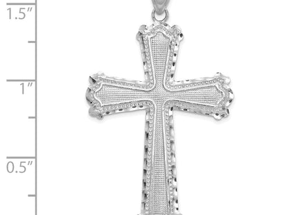 14k White Gold Diamond-cut Cross Pendant, 42 x 25mm