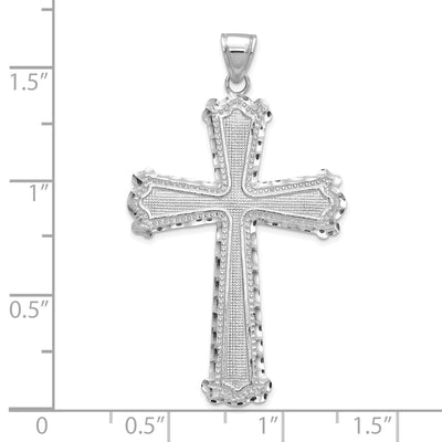 14K White Gold Diamond-cut Cross Pendant, 42 x 25mm