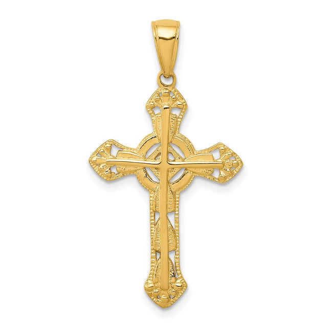 14K Fancy Cross Pendant, 33 x 18mm