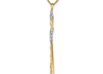 14K w/Rhodium Diamond-Cut Cross Pendant (Style C4299)