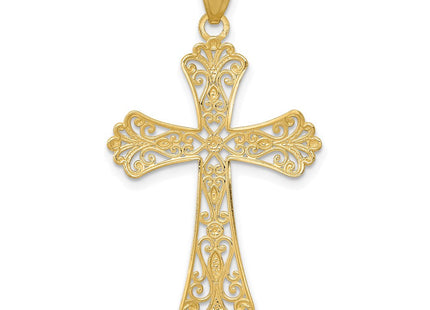 14K w/Rhodium Diamond-Cut Cross Pendant (Style C4299)