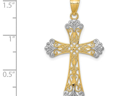 14K w/Rhodium Diamond-Cut Cross Pendant (Style C4299)