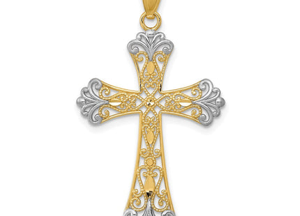 14K w/Rhodium Diamond-Cut Cross Pendant (Style C4299)