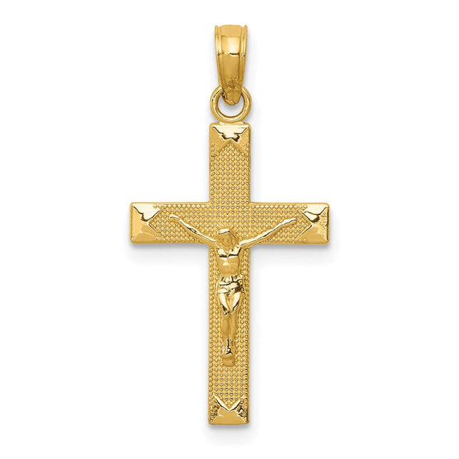 14K Two-tone Diamond-cut Lattice Cross w/Crucifix Pendant, 33 x 16mm