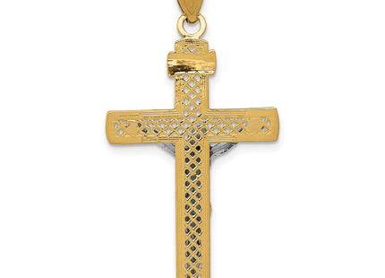 14K Two-tone Diamond-cut Lattice Cross w/Crucifix Pendant (Style C4347)