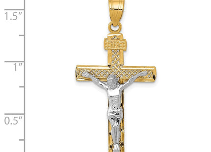14K Two-tone Diamond-cut Lattice Cross w/Crucifix Pendant (Style C4347)