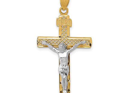 14K Two-tone Diamond-cut Lattice Cross w/Crucifix Pendant (Style C4347)