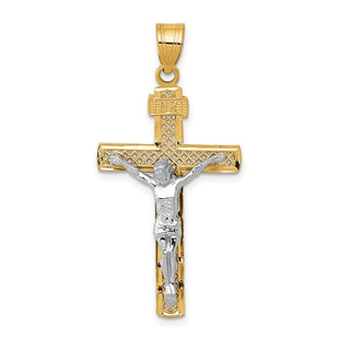 14K Two-tone Diamond-cut Lattice Cross w/Crucifix Pendant (Style C4347)