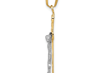 14K Two-tone Diamond-cut Lattice Cross w/Crucifix Pendant, 33 x 16mm