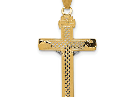 14K Two-tone Diamond-cut Lattice Cross w/Crucifix Pendant, 33 x 16mm
