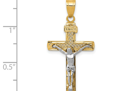 14K Two-tone Diamond-cut Lattice Cross w/Crucifix Pendant, 33 x 16mm