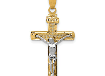 14K Two-tone Diamond-cut Lattice Cross w/Crucifix Pendant, 33 x 16mm