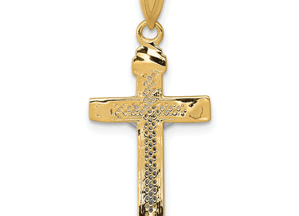 14K Two-tone Diamond-cut Lattice Cross w/Crucifix Pendant, 28 x 13mm