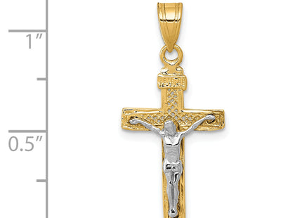 14K Two-tone Diamond-cut Lattice Cross w/Crucifix Pendant, 28 x 13mm