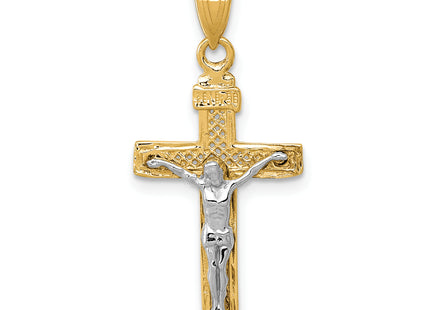 14K Two-tone Diamond-cut Lattice Cross w/Crucifix Pendant, 28 x 13mm
