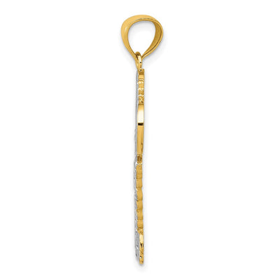 14K w/White Rhodium Polished I LOVE YOU Filigree Heart Key Charm